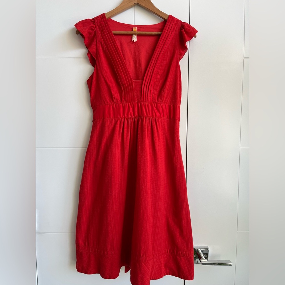 Maeve Red Summer Dress with Ruffle Sleeves